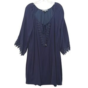 Love Delirious Navy Blue Boho Crochet Lace Tunic Dress Womens 3X Rayon
